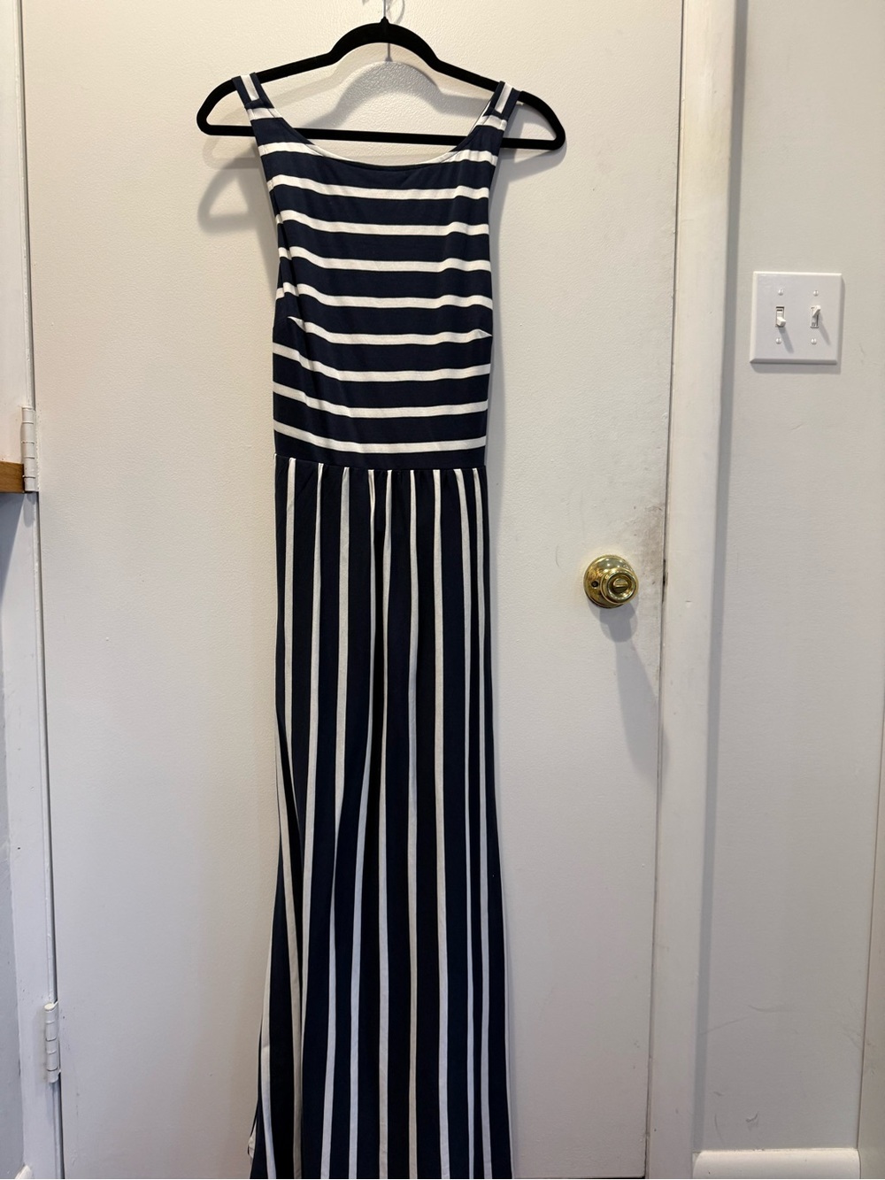 Boden Navy and White Striped Midi Dress NWOT
